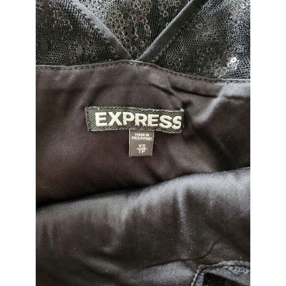 Express Sequin Dress Women's Black Mesh Overlay Sleeveless Side Zip Mini Size XS - Picture 6 of 11